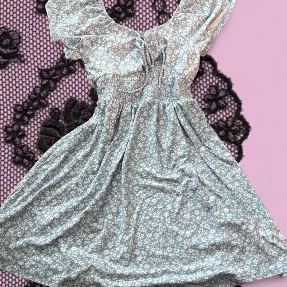 No Boundaries Light Blue Floral Smocked Waist Dress